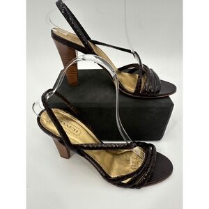 Coach Brown Snakeskin Strappy Slingback Heels Block Heel Sandals Size‎ 8